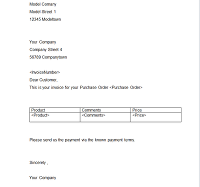 The .docx template with placeholders for the invoice fields