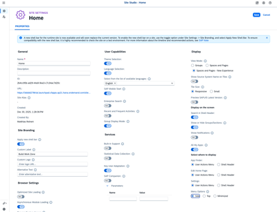Site Settings with the menu option set to "Side"